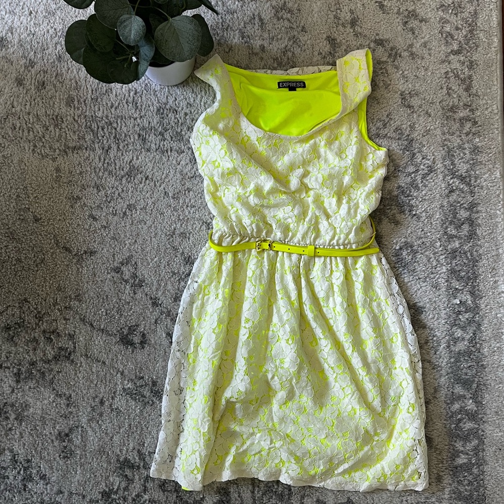 Express Midi Dress ✺ Neon + White Lace ✺ XS